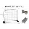 5er Set Mobilzaun 2,20m x 2,00m 11 kg extra stabil - 16 kg PE Fuß