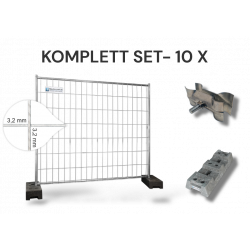 10er Set Mobilzaun 2,20m x 2,00m — 11 kg extra stabil inkl. 16 kg PE-Fuss