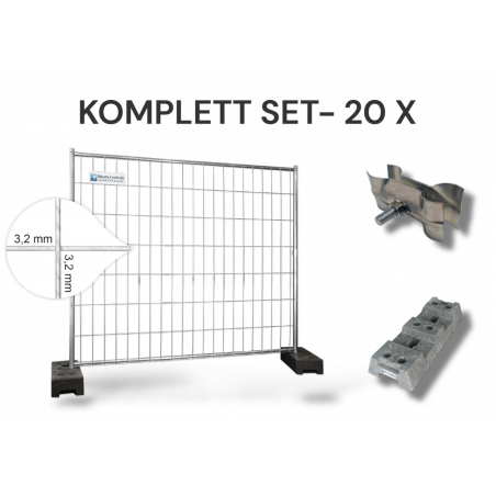 Ensemble de 20 panneaux de clôture mobiles, 2,20 m x 2,00 m, 11 kg extra résistants - base en PE de 16 kg