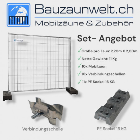 10er Mobilzaun Set 2,20m Schweiz — 22m Absperrung | Bauzaunwelt