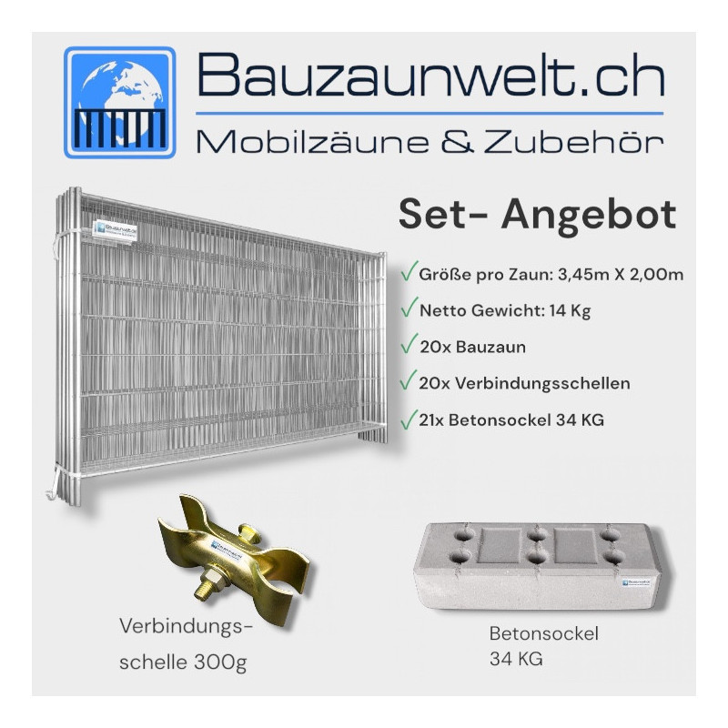 BAUZAUNWELT Set da 20 pezzi per recinzione mobile da 14 kg - base in cemento e connettori