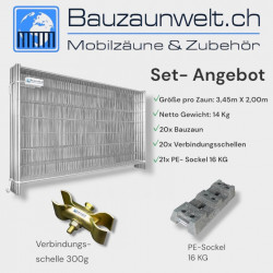 Bauzaun 13 kg EUTOP inkl. PE Fuß 16 kg und Verbinder 20er Set