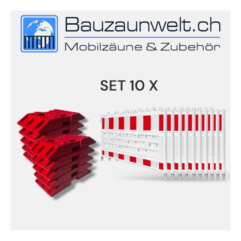 10er Set Schrankenzaun ink. K1 Fussplatte Rot