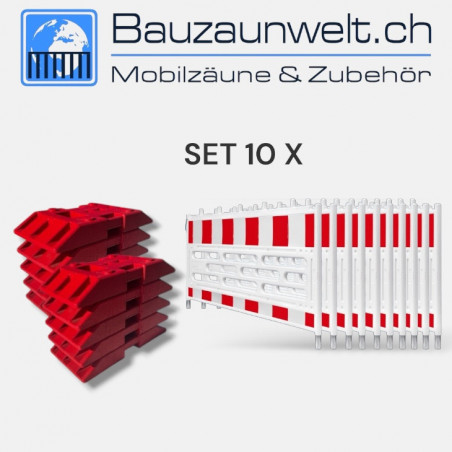 10er Set Schrankenzaun ink. K1 Fussplatte Rot